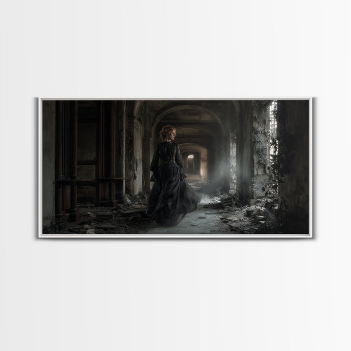 The Derelict Asylum, Wide Panoramic Art, Macabre Wall Art, Framed Canvas Print, Halloween Wall Decor, Gothic Home Decor, Horror Wall Art