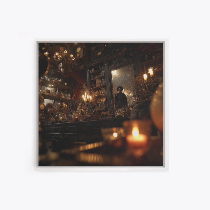 The Midnight Antique Shop, Square Wall Art, Haunted Gothic Art, Framed Canvas Print, Halloween Wall Decor, Gothic Home Decor