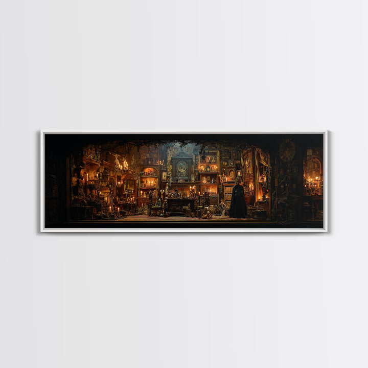 The Midnight Antique Shop, Extra Wide Wall Art, Gothic Horror Wall Art, Framed Canvas Print, Halloween Wall Decor, Gothic Home Decor