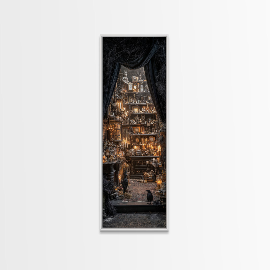 The Midnight Antique Shop, Tall Narrow Wall Art, Dark Fantasy Wall Art, Canvas Print, Halloween Wall Decor, Gothic Home Decor