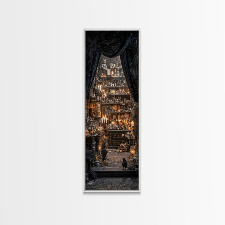 The Midnight Antique Shop, Tall Narrow Wall Art, Dark Fantasy Wall Art, Canvas Print, Halloween Wall Decor, Gothic Home Decor