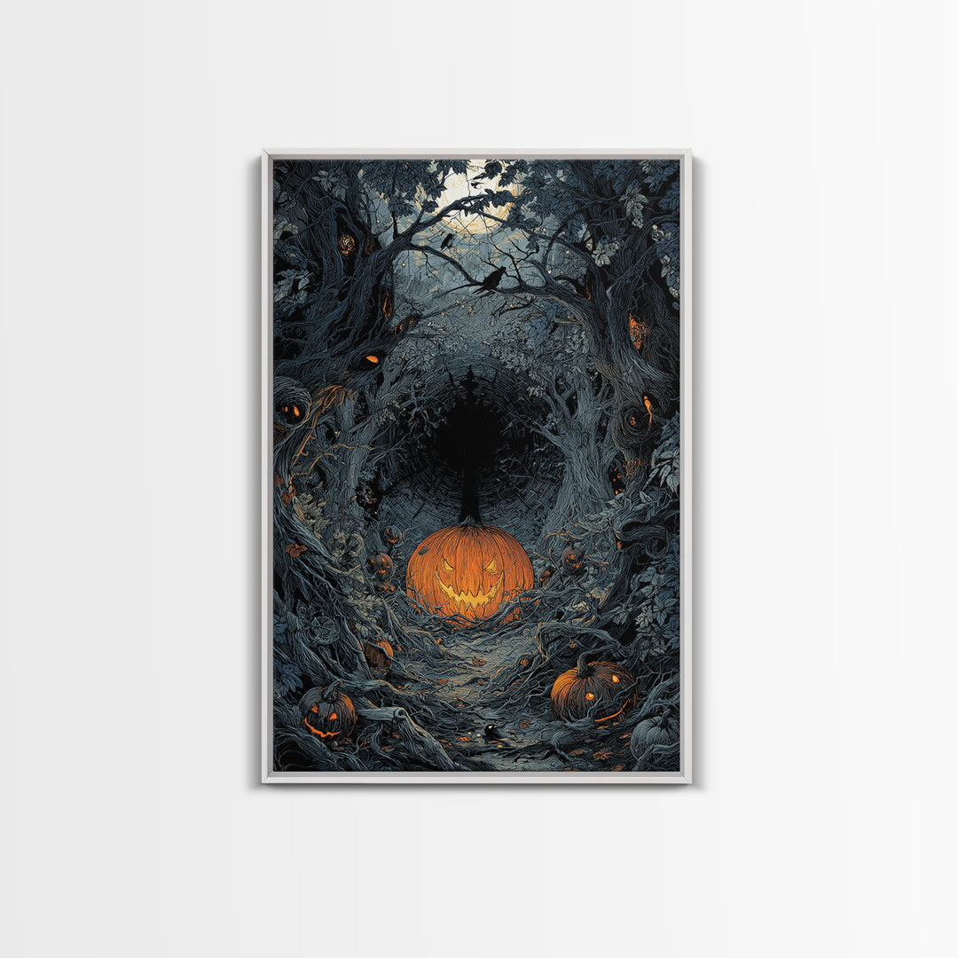 The Pumpkin Patch Maze, Vertical Wall Art, Gothic Horror Wall Art, Framed Canvas Print, Halloween Wall Decor, Gothic Home Decor
