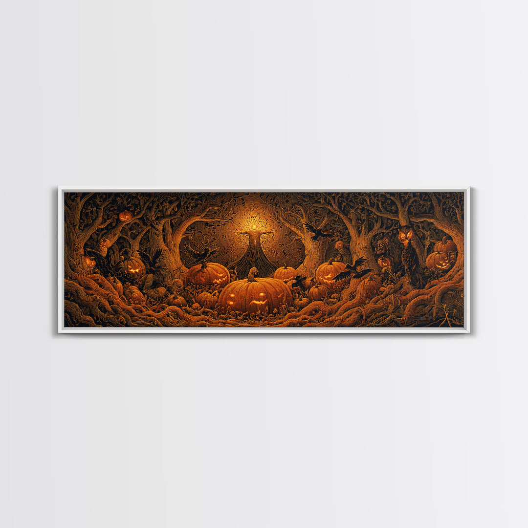 The Pumpkin Patch Maze, Extra Wide Wall Art, Spooky Home Decor, Canvas Print, Halloween Wall Decor, Gothic Home Decor
