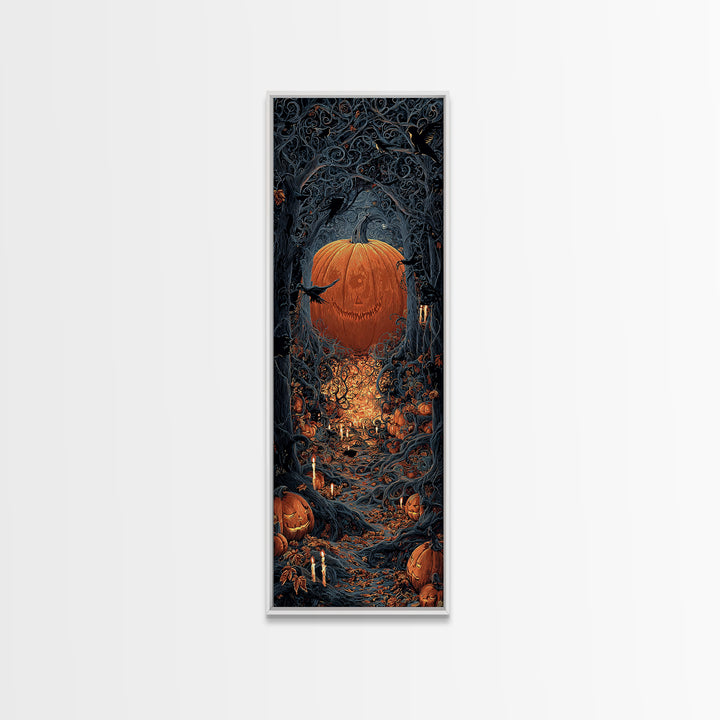 The Pumpkin Patch Maze, Tall Narrow Wall Art, Dark Halloween Decor, Canvas Print, Halloween Wall Decor, Gothic Home Decor, Macabre Wall Art