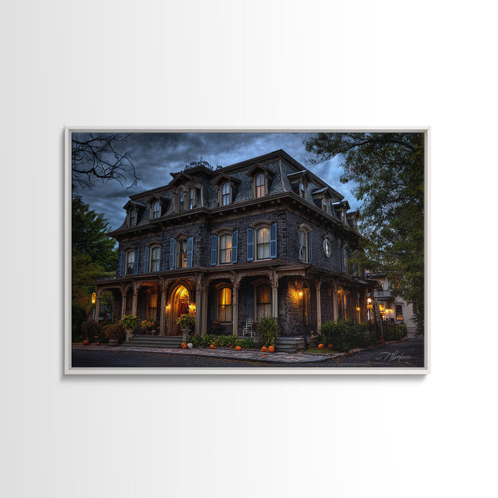The Haunted Hotel, Landscape Wall Art, Haunted Gothic Art, Framed Canvas Print, Halloween Wall Decor, Gothic Home Decor