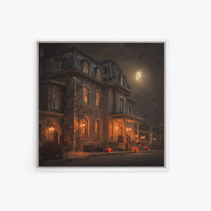 The Haunted Hotel, Square Wall Art, Haunted Gothic Art, Framed Canvas Print, Halloween Wall Decor, Gothic Home Decor, Horror Wall Art
