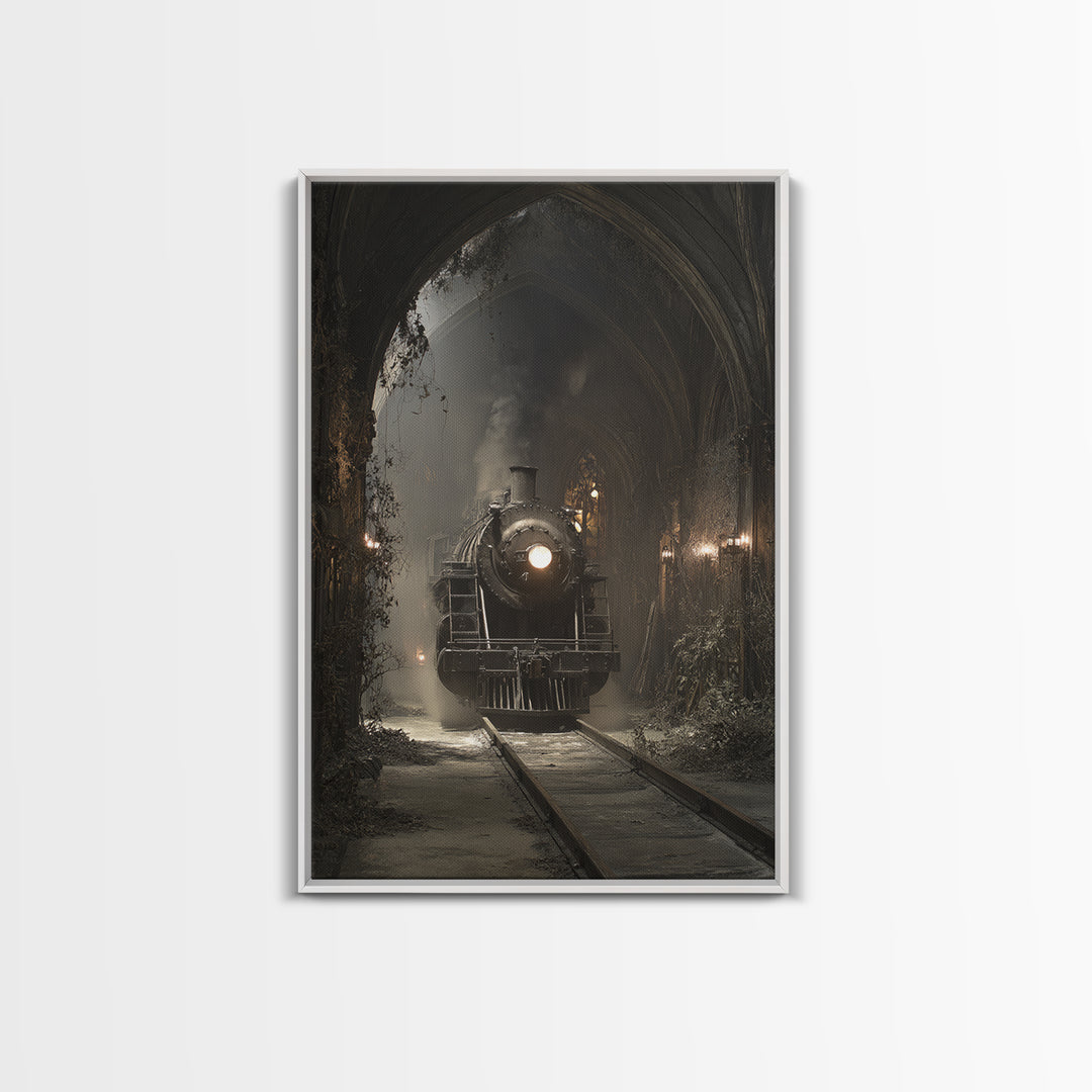 The Abandoned Train Station, Vertical Wall Art, Gothic Horror Wall Art, Framed Canvas Print, Halloween Wall Decor, Gothic Home Decor