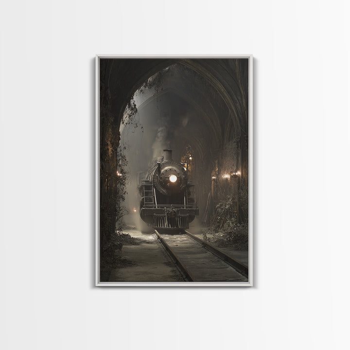 The Abandoned Train Station, Vertical Wall Art, Gothic Horror Wall Art, Framed Canvas Print, Halloween Wall Decor, Gothic Home Decor