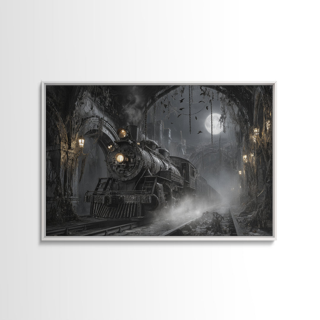 The Abandoned Train Station, Landscape Wall Art, Dark Fantasy Wall Art, Canvas Print, Halloween Wall Decor, Gothic Home Decor