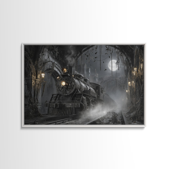 The Abandoned Train Station, Landscape Wall Art, Dark Fantasy Wall Art, Canvas Print, Halloween Wall Decor, Gothic Home Decor