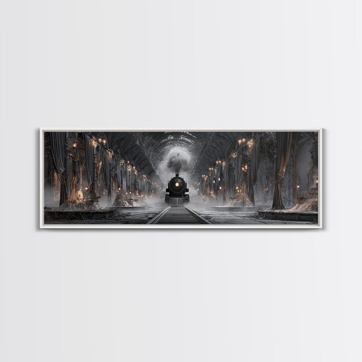 The Abandoned Train Station, Extra Wide Wall Art, Haunted Gothic Art, Framed Canvas Print, Halloween Wall Decor, Gothic Home Decor