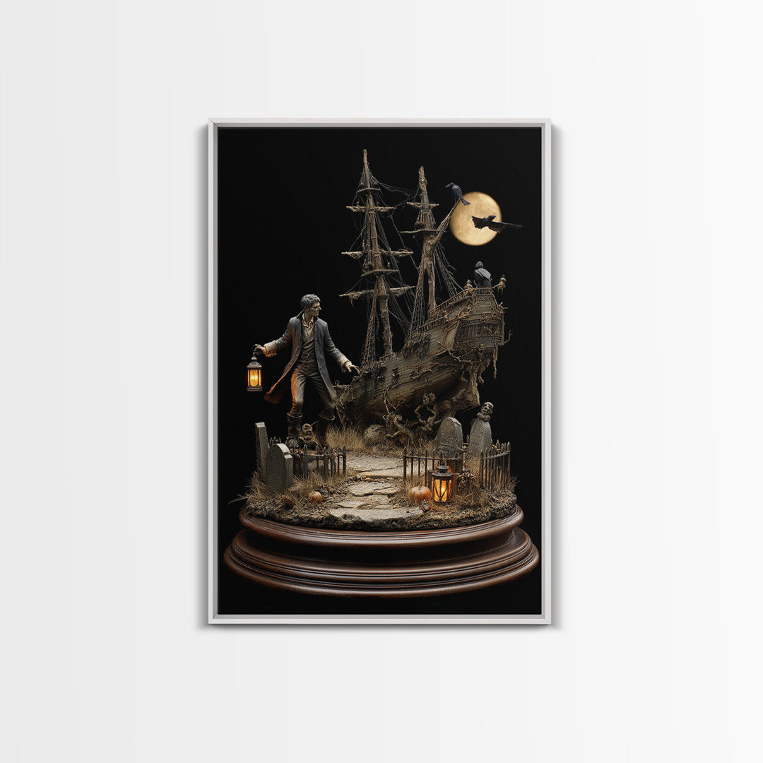 The Shipwreck Cove, Vertical Wall Art, Macabre Wall Art, Framed Canvas Print, Halloween Wall Decor, Gothic Home Decor, Seasonal Home Decor