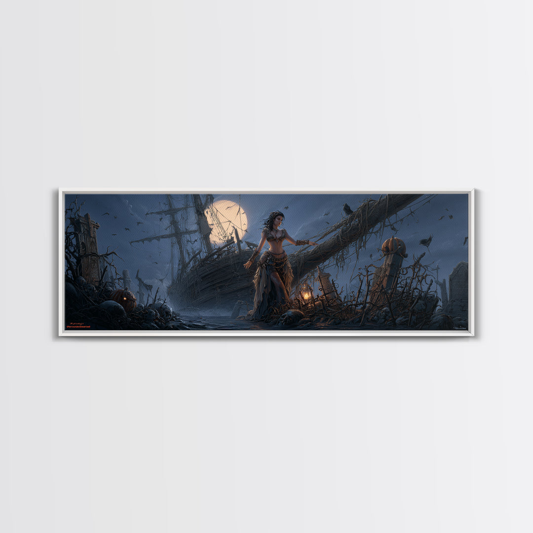 The Shipwreck Cove, Extra Wide Wall Art, Gothic Horror Wall Art, Framed Canvas Print, Halloween Wall Decor, Gothic Home Decor