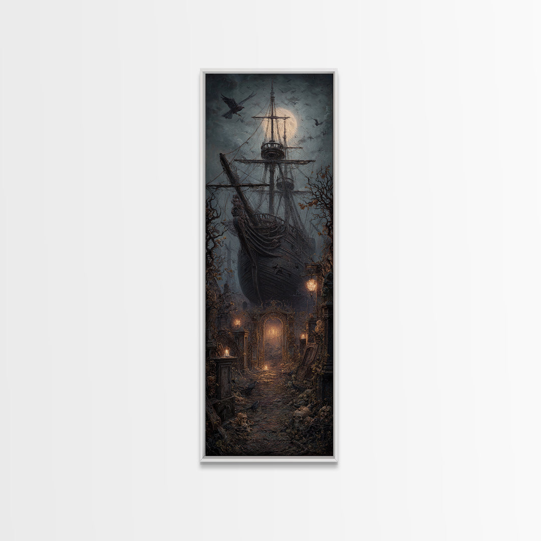 The Shipwreck Cove, Tall Narrow Wall Art, Macabre Wall Art, Framed Canvas Print, Halloween Wall Decor, Gothic Home Decor, Dark Fantasy Art