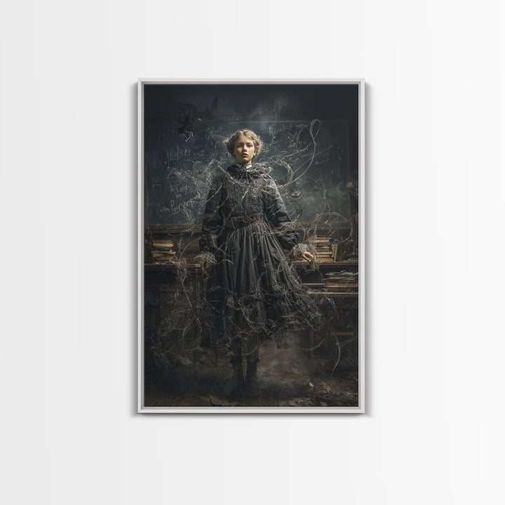 The Silent Schoolhouse, Vertical Wall Art, Gothic Horror Wall Art, Framed Canvas Print, Halloween Wall Decor, Gothic Home Decor