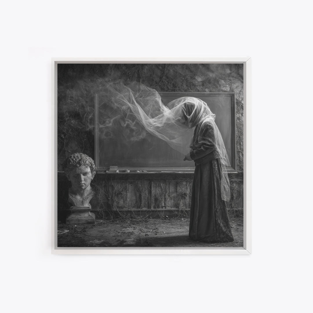 The Silent Schoolhouse, Square Wall Art, Gothic Horror Wall Art, Framed Canvas Print, Halloween Wall Decor, Gothic Home Decor