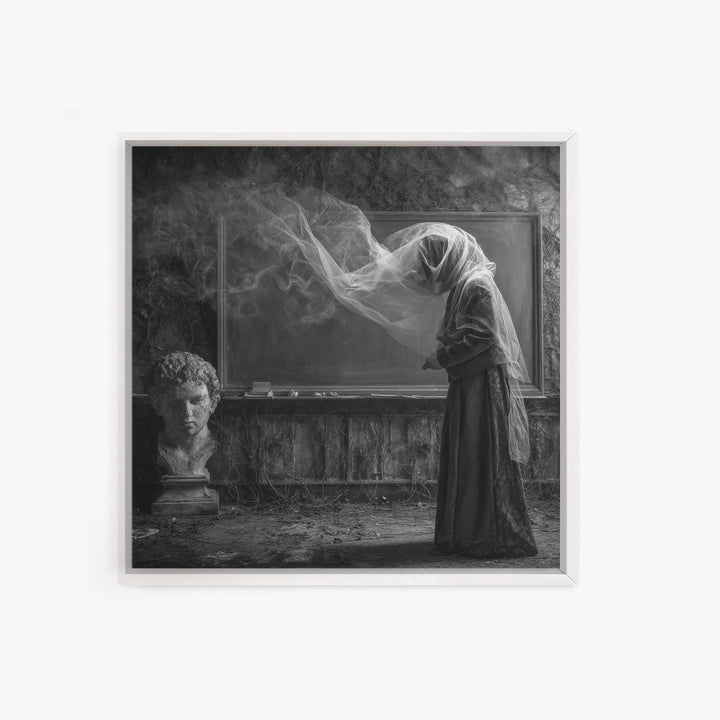 The Silent Schoolhouse, Square Wall Art, Gothic Horror Wall Art, Framed Canvas Print, Halloween Wall Decor, Gothic Home Decor