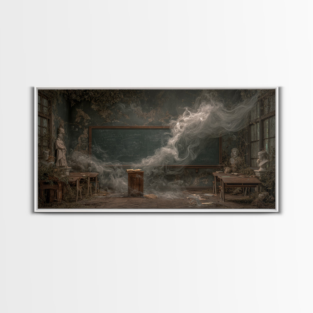 The Silent Schoolhouse, Wide Panoramic Art, Haunted Gothic Art, Framed Canvas Print, Halloween Wall Decor, Gothic Home Decor