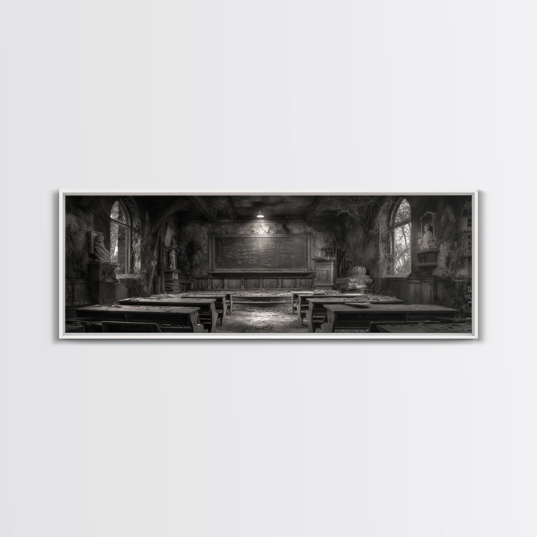 The Silent Schoolhouse, Extra Wide Wall Art, Dark Halloween Decor, Canvas Print, Halloween Wall Decor, Gothic Home Decor, Dark Fantasy Art