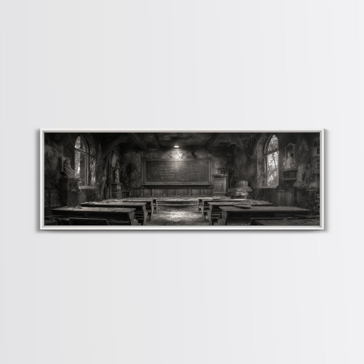 The Silent Schoolhouse, Extra Wide Wall Art, Dark Halloween Decor, Canvas Print, Halloween Wall Decor, Gothic Home Decor, Dark Fantasy Art
