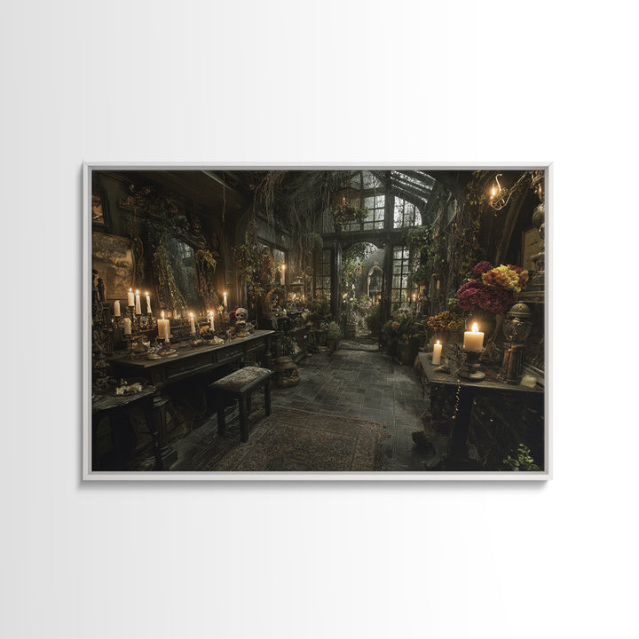 The Cemetery Greenhouse, Landscape Wall Art, Macabre Wall Art, Framed Canvas Print, Halloween Wall Decor, Gothic Home Decor, Halloween Decor