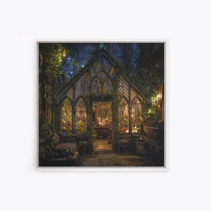 The Cemetery Greenhouse, Square Wall Art, Macabre Wall Art, Framed Canvas Print, Halloween Wall Decor, Gothic Home Decor, Spooky Wall Decor