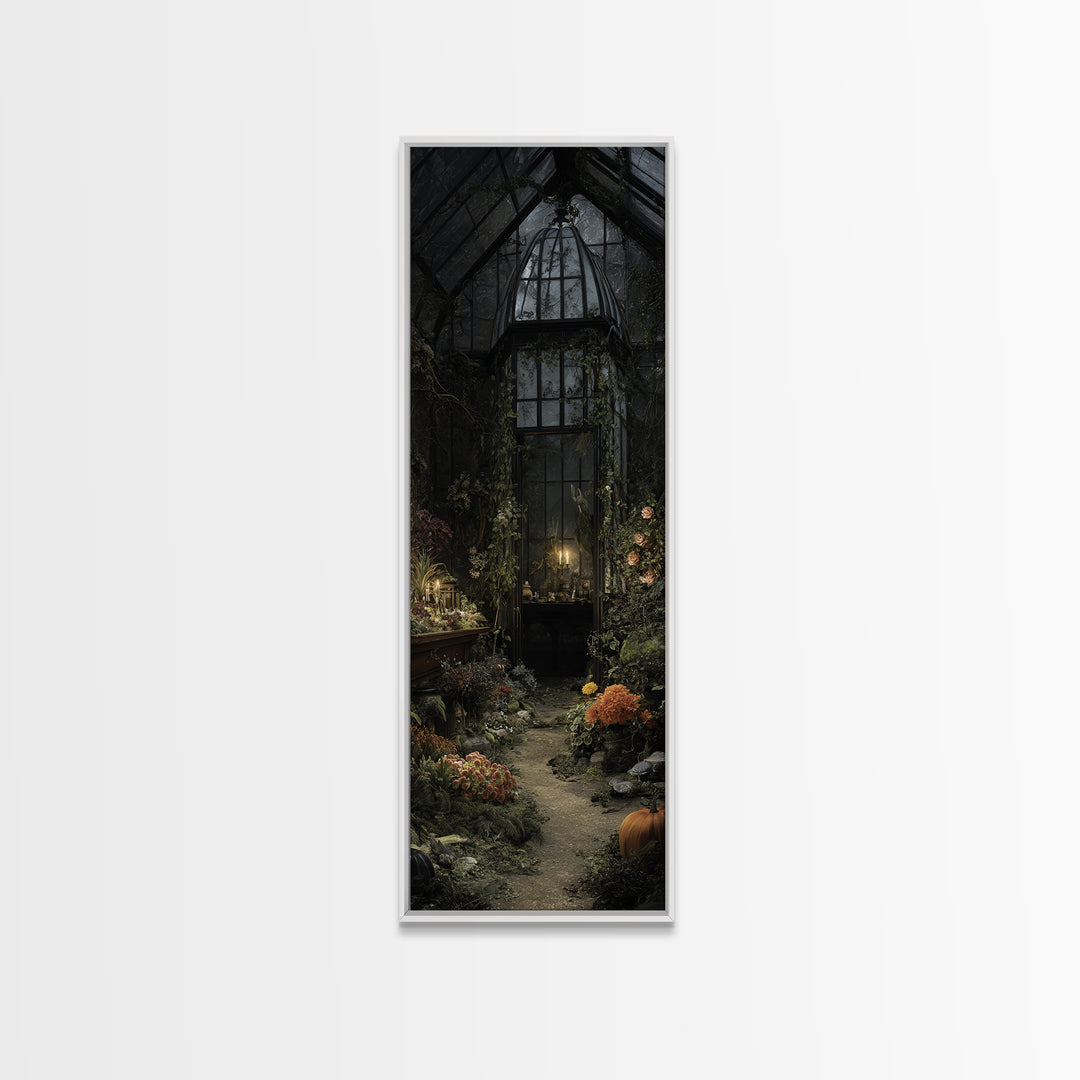 The Cemetery Greenhouse, Tall Narrow Wall Art, Dark Fantasy Wall Art, Canvas Print, Halloween Wall Decor, Gothic Home Decor, Halloween Decor