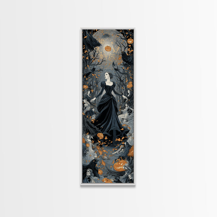 The Midnight Masquerade, Tall Narrow Wall Art, Macabre Wall Art, Framed Canvas Print, Halloween Wall Decor, Gothic Home Decor