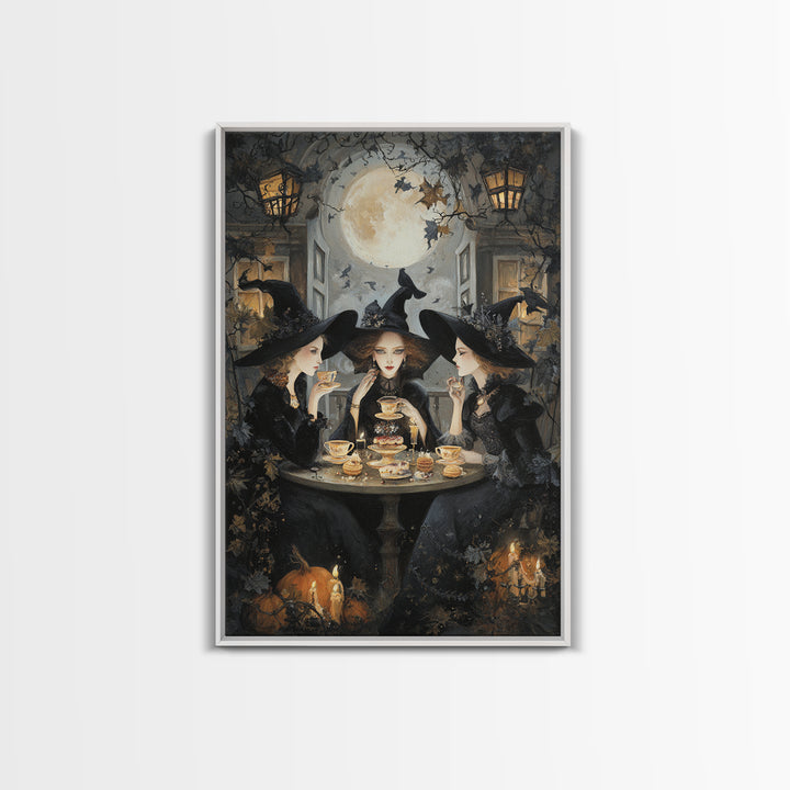The Witches' Tea Party, Vertical Wall Art, Macabre Wall Art, Framed Canvas Print, Halloween Wall Decor, Gothic Home Decor, Halloween Decor