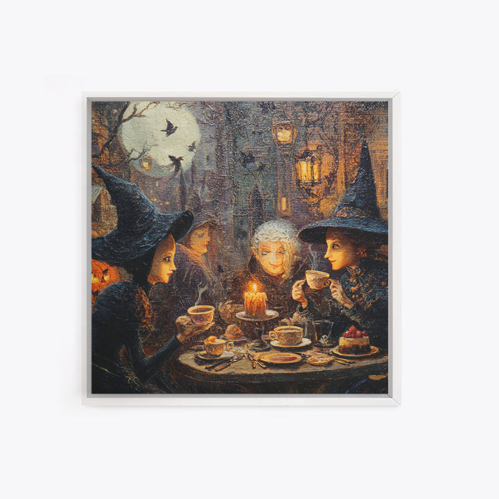 The Witches' Tea Party, Square Wall Art, Gothic Horror Wall Art, Framed Canvas Print, Halloween Wall Decor, Gothic Home Decor