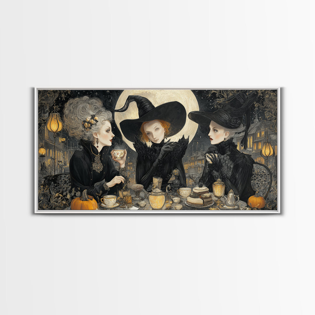 The Witches' Tea Party, Wide Panoramic Art, Dark Halloween Decor, Canvas Print, Halloween Wall Decor, Gothic Home Decor, Horror Wall Art
