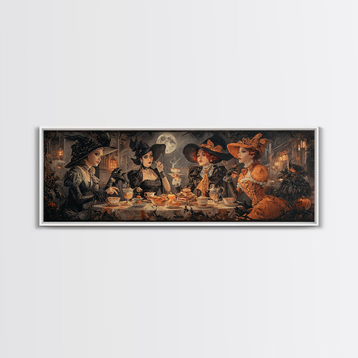 The Witches' Tea Party, Extra Wide Wall Art, Dark Fantasy Wall Art, Canvas Print, Halloween Wall Decor, Gothic Home Decor