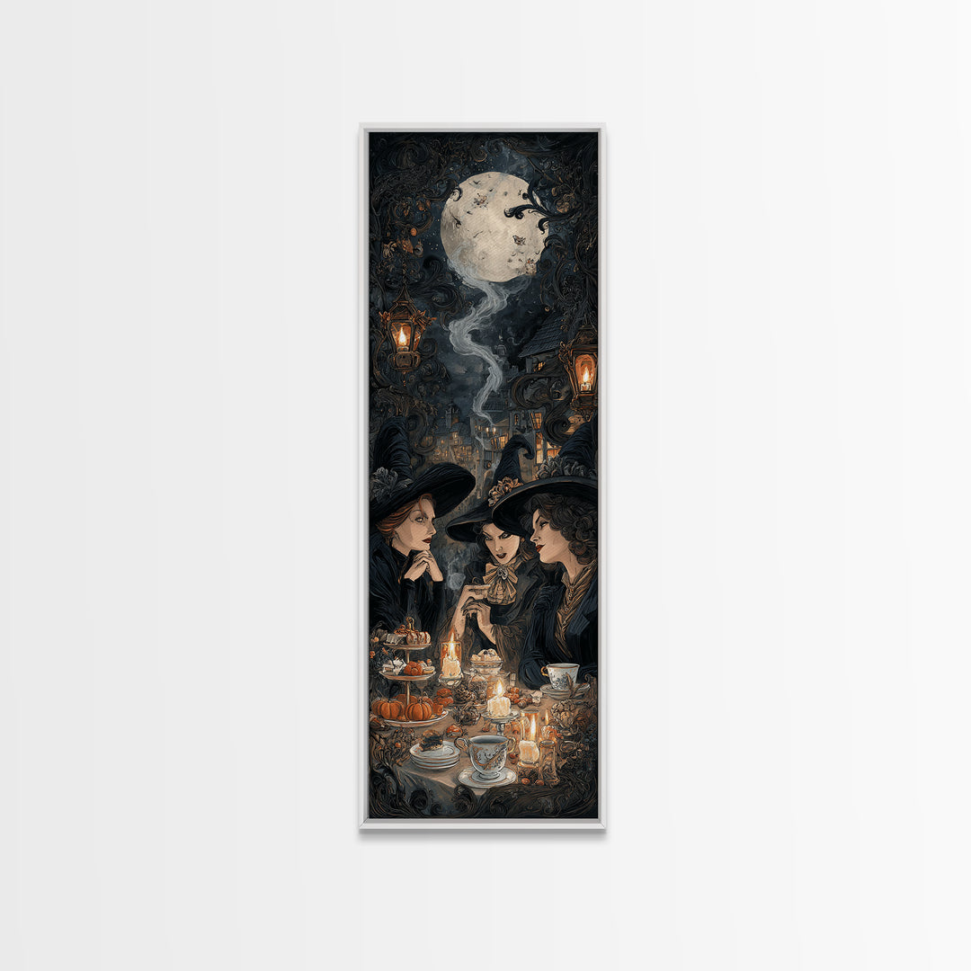 The Witches' Tea Party, Tall Narrow Wall Art, Spooky Home Decor, Canvas Print, Halloween Wall Decor, Gothic Home Decor, Horror Wall Art