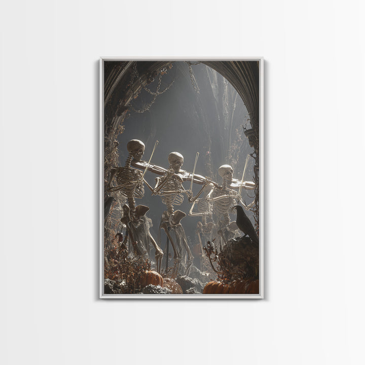 The Skeleton Orchestra, Vertical Wall Art, Dark Halloween Decor, Canvas Print, Halloween Wall Decor, Gothic Home Decor