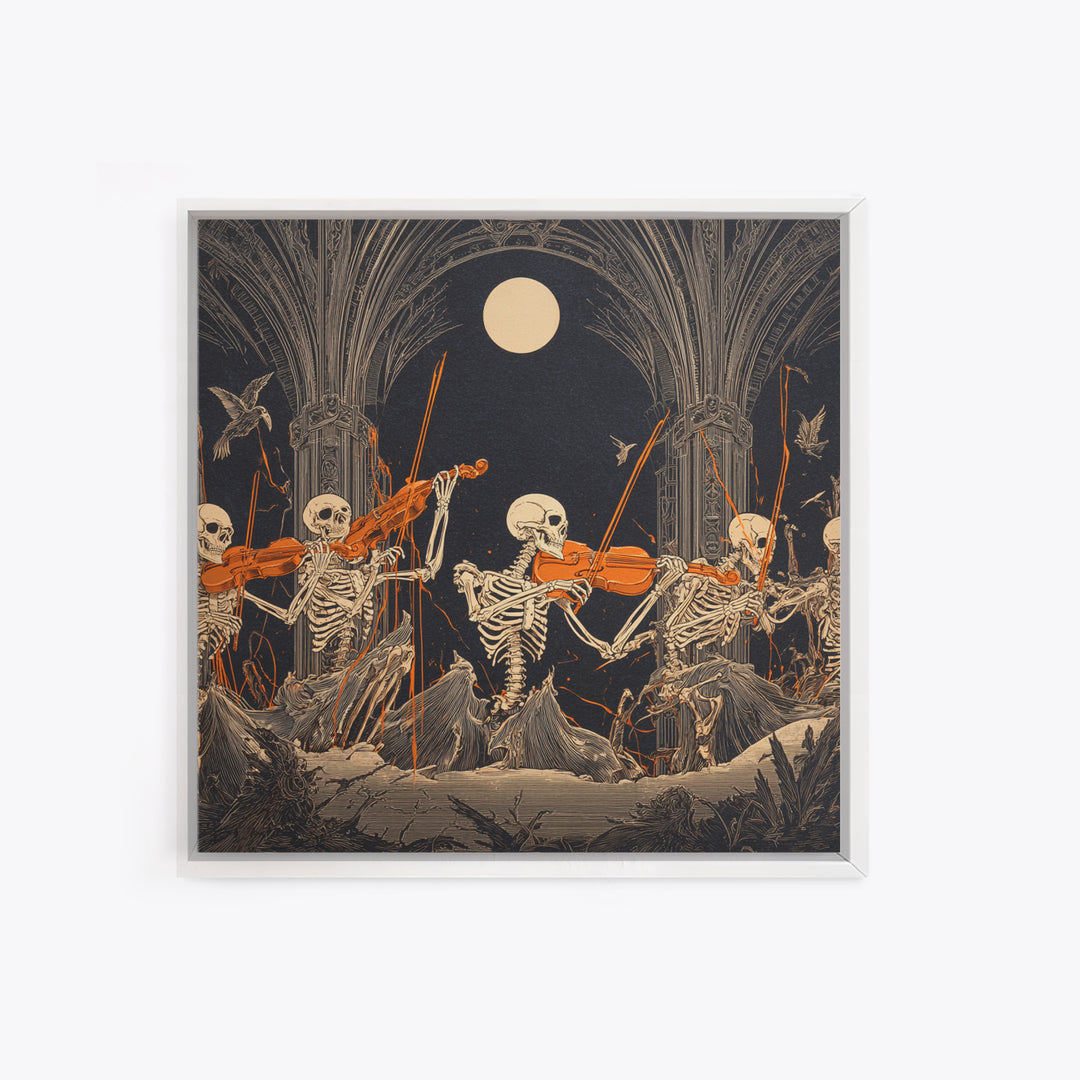 The Skeleton Orchestra, Square Wall Art, Gothic Horror Wall Art, Framed Canvas Print, Halloween Wall Decor, Gothic Home Decor