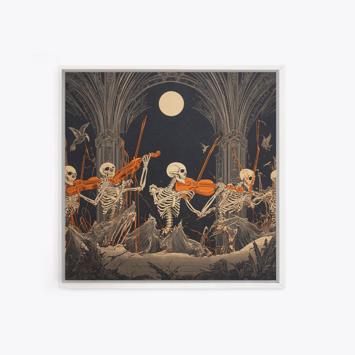 The Skeleton Orchestra, Square Wall Art, Gothic Horror Wall Art, Framed Canvas Print, Halloween Wall Decor, Gothic Home Decor