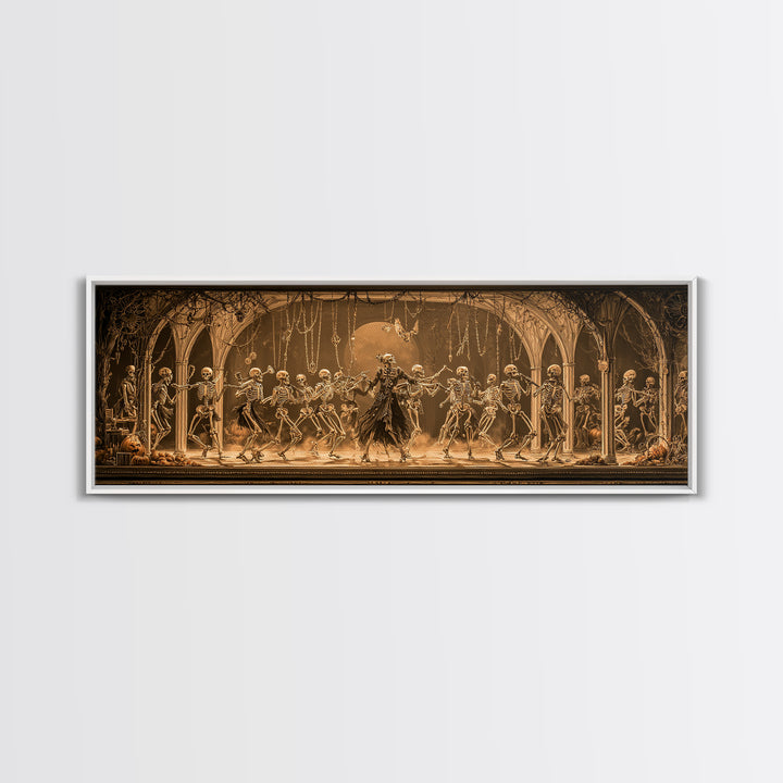 The Skeleton Orchestra, Extra Wide Wall Art, Macabre Wall Art, Framed Canvas Print, Halloween Wall Decor, Gothic Home Decor