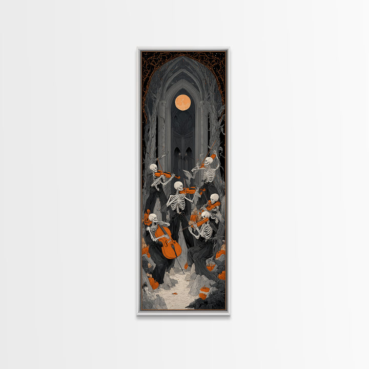 The Skeleton Orchestra, Tall Narrow Wall Art, Dark Halloween Decor, Canvas Print, Halloween Wall Decor, Gothic Home Decor, Dark Fantasy Art