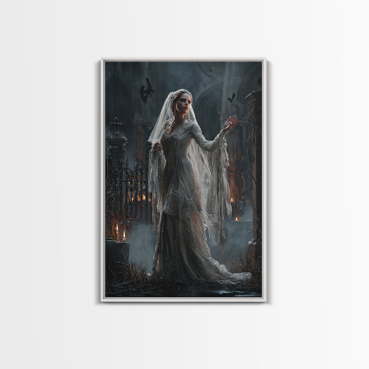 The Ghost Wedding, Vertical Wall Art, Gothic Horror Wall Art, Framed Canvas Print, Halloween Wall Decor, Gothic Home Decor