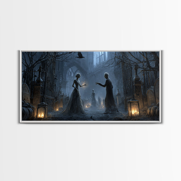 The Ghost Wedding, Wide Panoramic Art, Gothic Horror Wall Art, Framed Canvas Print, Halloween Wall Decor, Gothic Home Decor