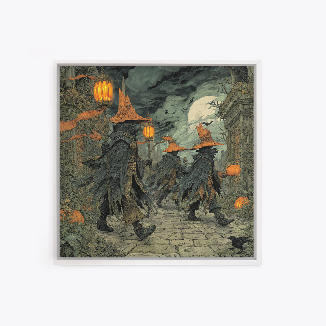 The Monster Parade, Square Wall Art, Haunted Gothic Art, Framed Canvas Print, Halloween Wall Decor, Gothic Home Decor, Dark Fantasy Art
