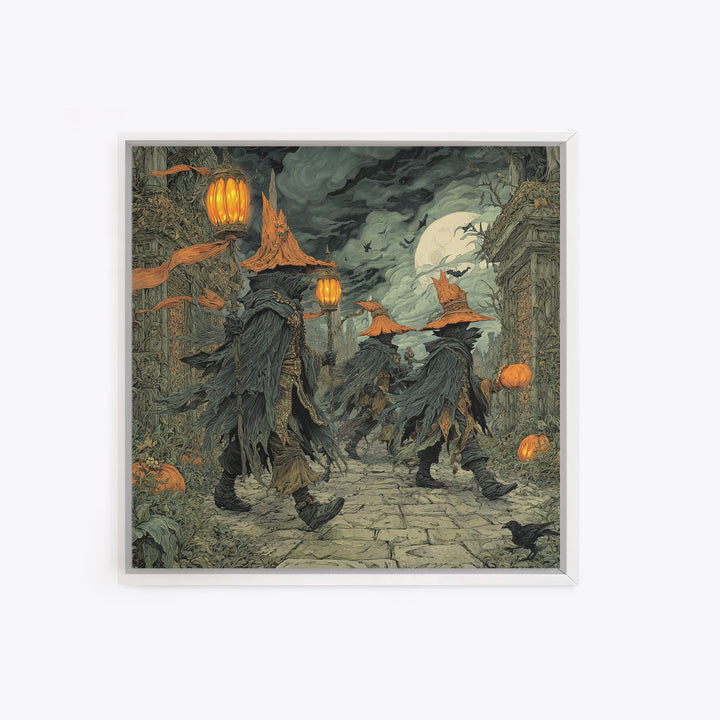 The Monster Parade, Square Wall Art, Haunted Gothic Art, Framed Canvas Print, Halloween Wall Decor, Gothic Home Decor, Dark Fantasy Art