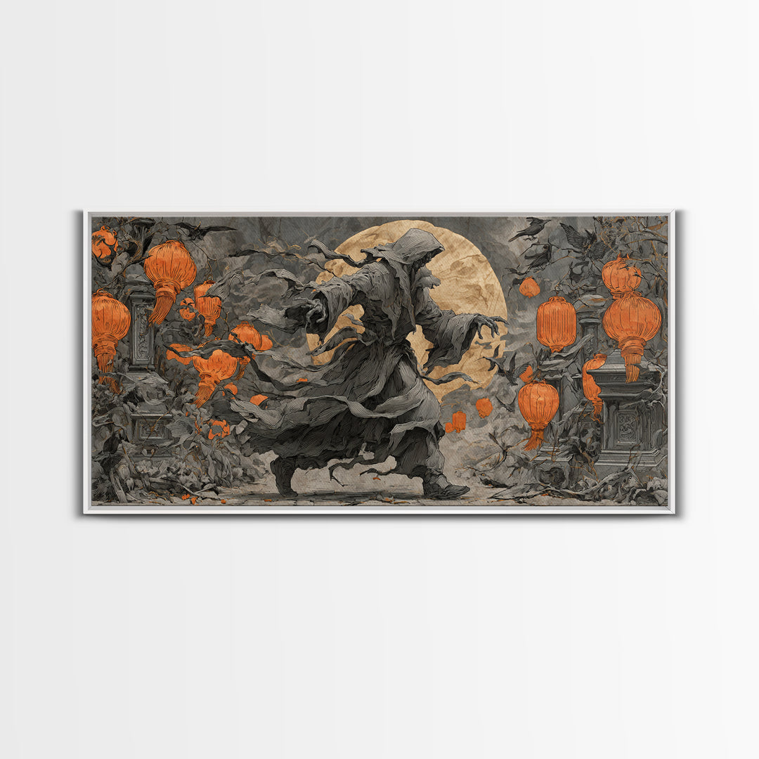 The Monster Parade, Wide Panoramic Art, Macabre Wall Art, Framed Canvas Print, Halloween Wall Decor, Gothic Home Decor, Horror Wall Art