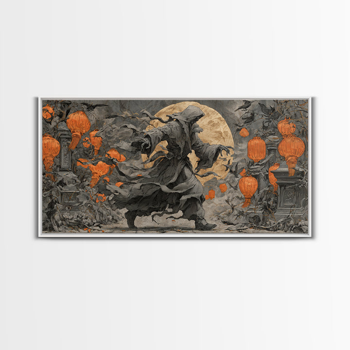 The Monster Parade, Wide Panoramic Art, Macabre Wall Art, Framed Canvas Print, Halloween Wall Decor, Gothic Home Decor, Horror Wall Art