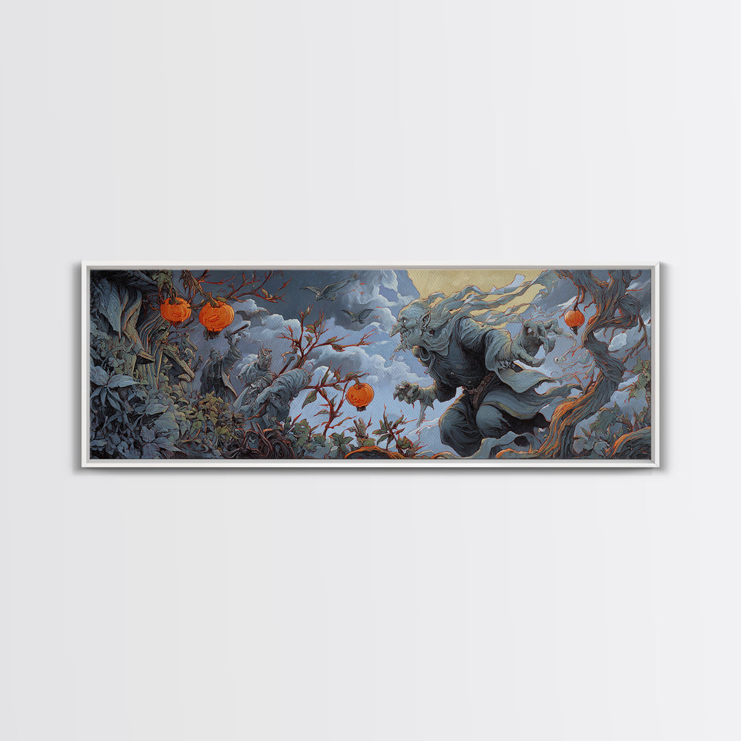 The Monster Parade, Extra Wide Wall Art, Haunted Gothic Art, Framed Canvas Print, Halloween Wall Decor, Gothic Home Decor