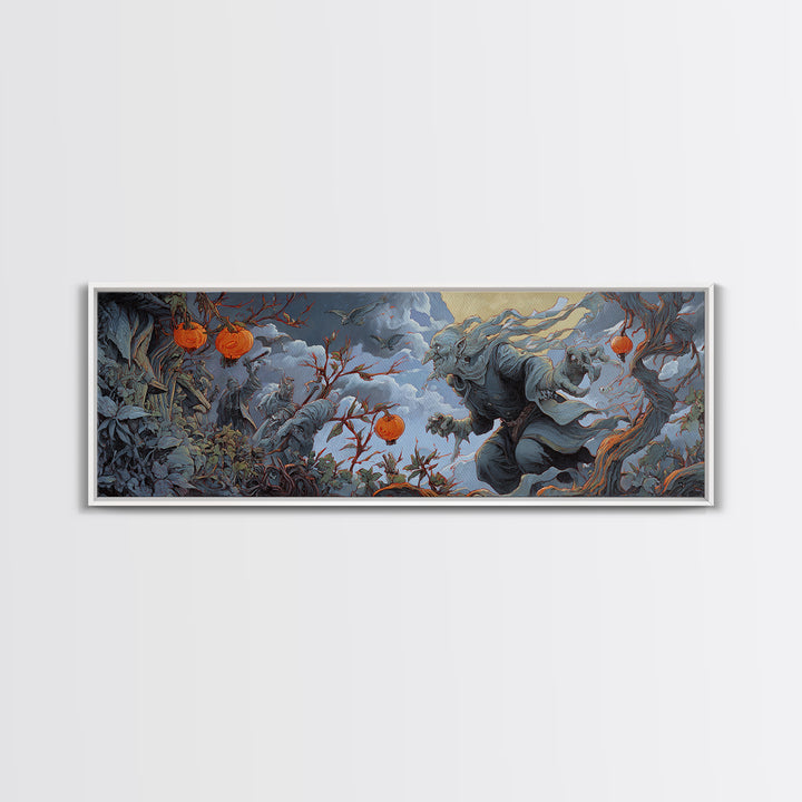 The Monster Parade, Extra Wide Wall Art, Haunted Gothic Art, Framed Canvas Print, Halloween Wall Decor, Gothic Home Decor