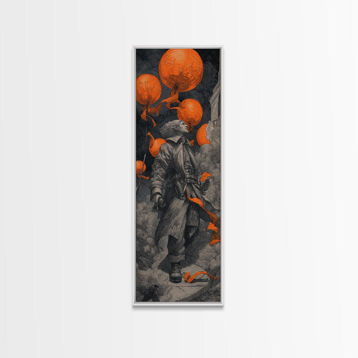 The Monster Parade, Tall Narrow Wall Art, Gothic Horror Wall Art, Framed Canvas Print, Halloween Wall Decor, Gothic Home Decor