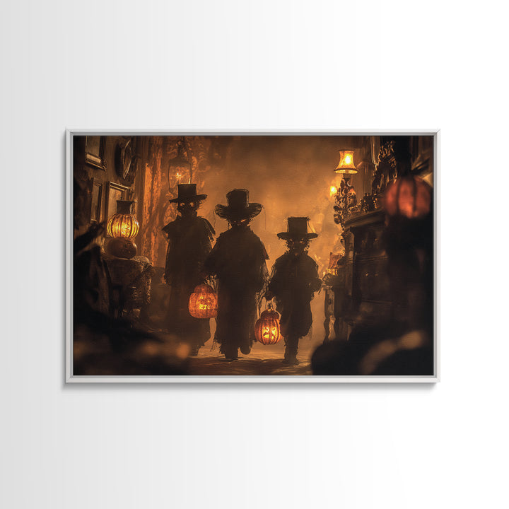 The Trick-Or-Treat Procession, Landscape Wall Art, Haunted Gothic Art, Framed Canvas Print, Halloween Wall Decor, Gothic Home Decor