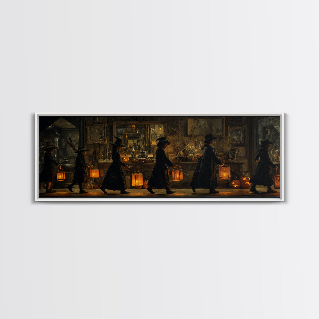 The Trick-Or-Treat Procession, Extra Wide Wall Art, Dark Fantasy Wall Art, Canvas Print, Halloween Wall Decor, Gothic Home Decor