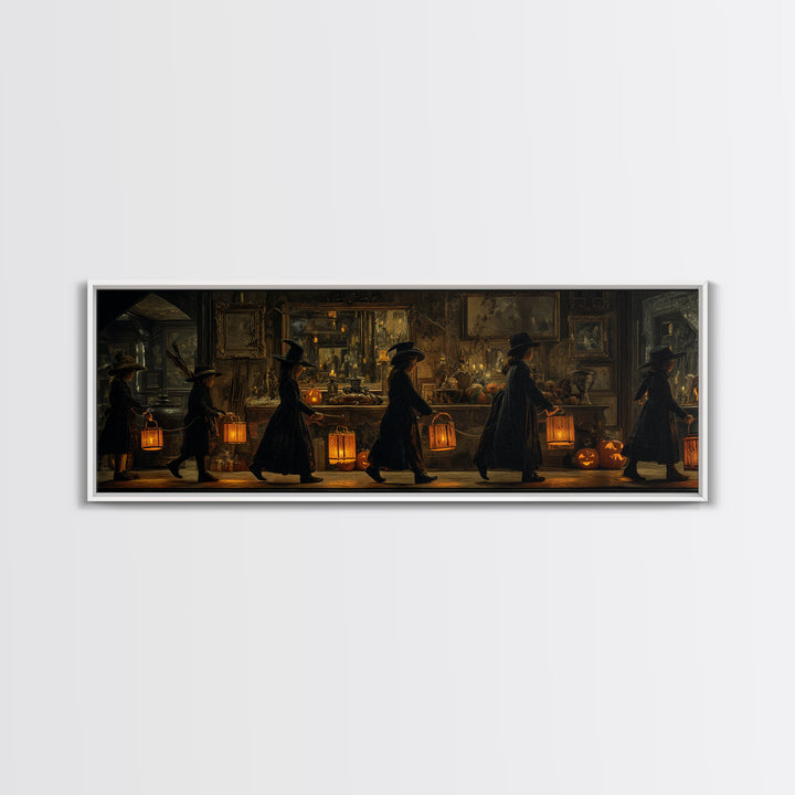 The Trick-Or-Treat Procession, Extra Wide Wall Art, Dark Fantasy Wall Art, Canvas Print, Halloween Wall Decor, Gothic Home Decor